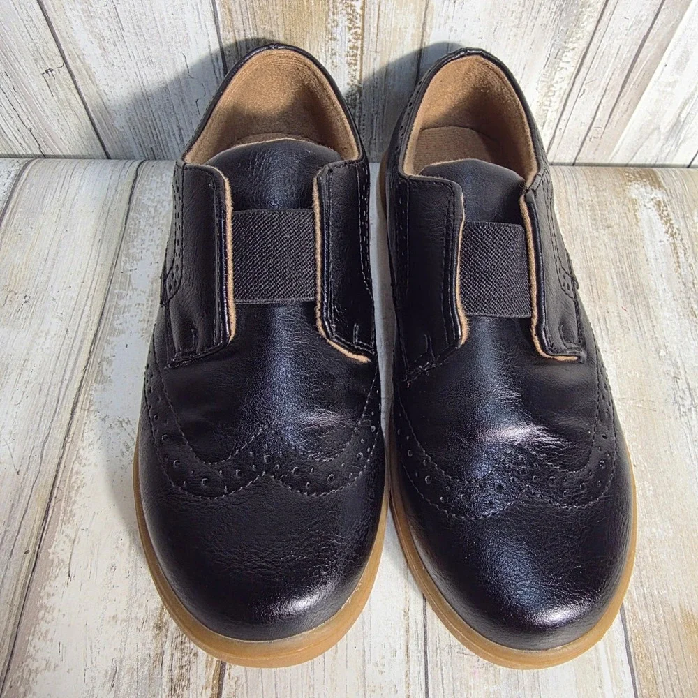 Sonoma Kids Black Slip On Wingtip Brogue Dress Shoes Memory Foam Gum Sole size13